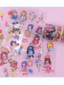 Kids Sticker Set For Journaling, Kawaii Pvc Waterproof Cartoon Diy Scrapbook Material Pattern Decals - Pink - View 2