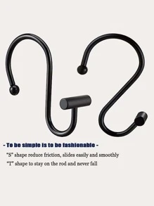 12入組/套鐵合金浴簾掛鉤浴室時尚素色浴簾掛鉤 - 黑色 - 查看 4