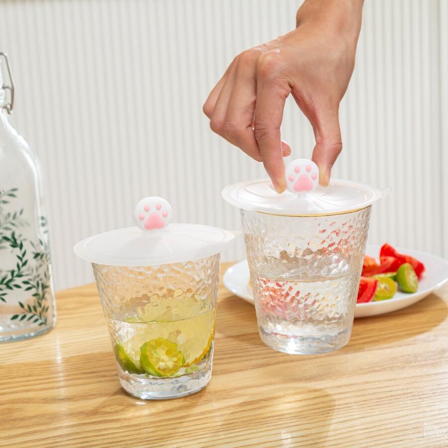 1pc Silicone Cup Lid, Creative Paw Decor Mug Cover For Cup - White - View 1