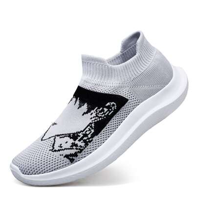 Sporty Grey Running Shoes For Men, Two Tone Slip On Sneakers