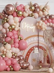 147 件波西米亚风淡粉色气球花环拱门套件带镀铬金属玫瑰金色气球适用于中性婴儿送礼会新娘送礼会生日派对装饰 - 彩色 - 查看 1