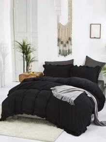 Set din trei piese de husă de pilota, periată, cu volane neagră, cremoasă