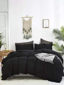 Set din trei piese de husă de pilota, periată, cu volane neagră, cremoasă