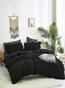 Set din trei piese de husă de pilota, periată, cu volane neagră, cremoasă