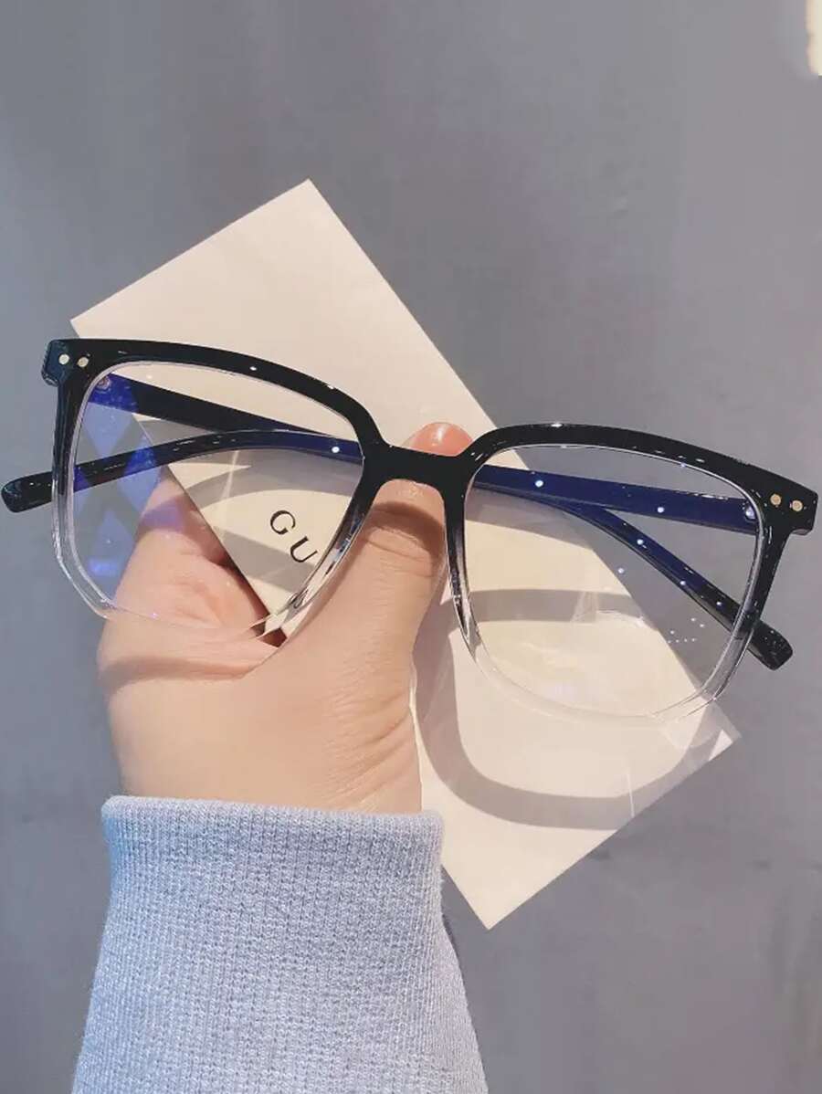 1pair Men Ombre Geometric Frame Fashion Glasses For Daily Life Elegant Shades Accessories - Black - View 1