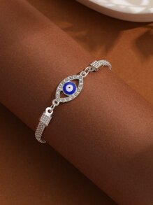 1pc Stylish Infinity Shape Silver Plated Evil Eye & Rhinestone Decor Bracelet