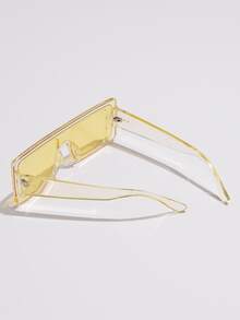 1入女款黃色塑料方形酷炫時尚太陽鏡,適合日常、戶外、度假,附眼鏡盒