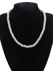 1條簡約時尚男款人造珍珠項鏈 - 白色 - 查看 2