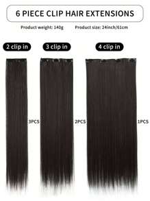 萬聖節 6 夾款式 16 夾合成 24 吋加長直髮接髮，女款天然黑棕色髮片 - 棕色 - 查看 6