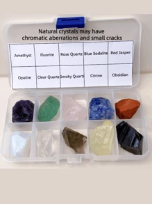 10 件/套天然水晶原石原石套装疗愈能量宝石原石和矿物脉轮疗愈石带盒最佳礼物 - 彩色 - 查看 6