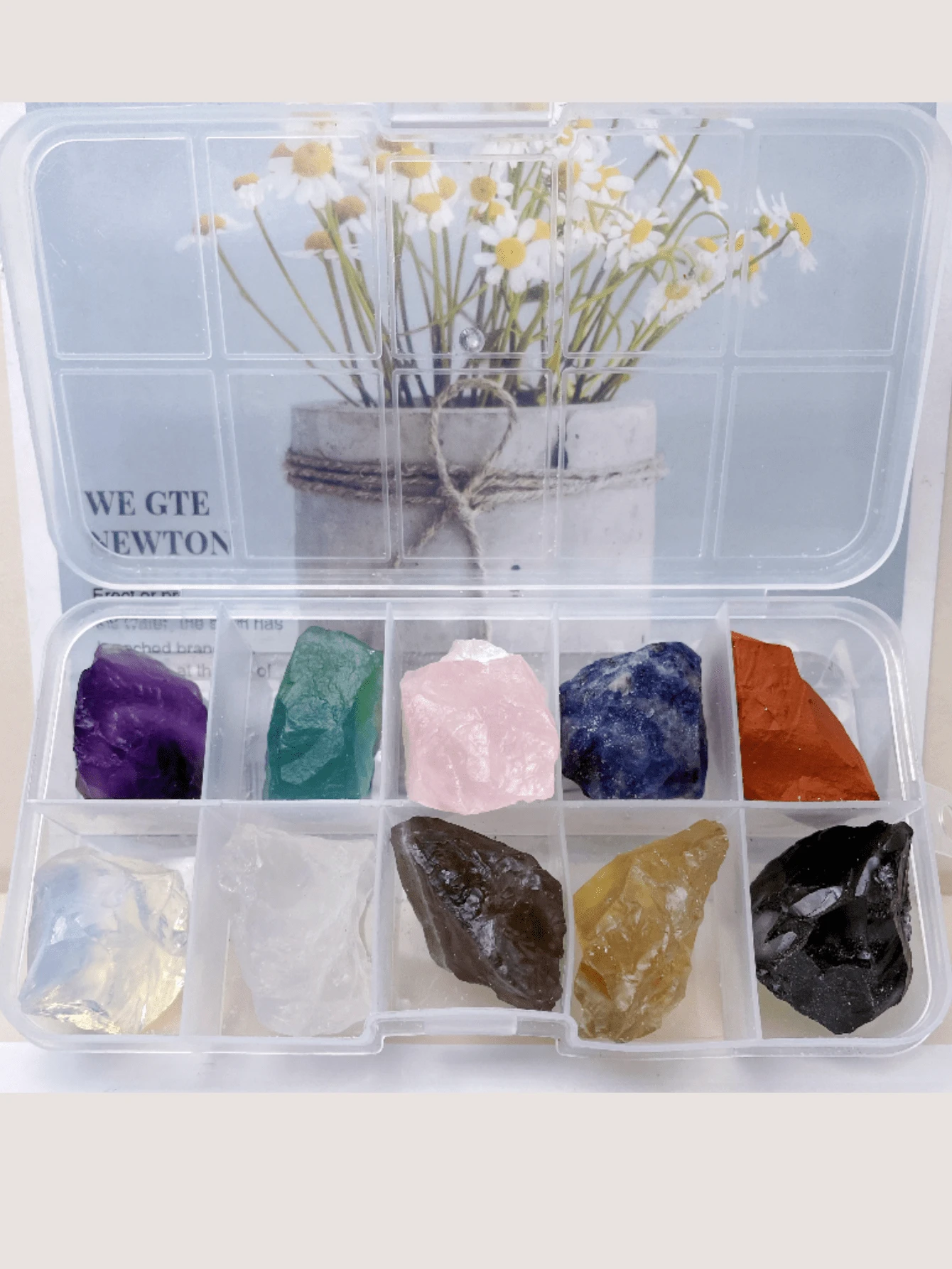 10 件/套天然水晶原石原石套装疗愈能量宝石原石和矿物脉轮疗愈石带盒最佳礼物 - 彩色 - 查看 1