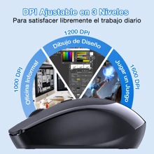 1Hora ratón inalámbrico 2.4G silencioso Sensible DPI 1600 Para esta Navidad - Negro - Ver 2