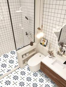 6pcs Vintage Floral Pattern Floor Tile Stickers - Multicolor - View 2