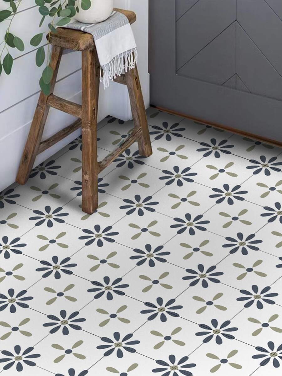 6pcs Vintage Floral Pattern Floor Tile Stickers - Multicolor - View 1