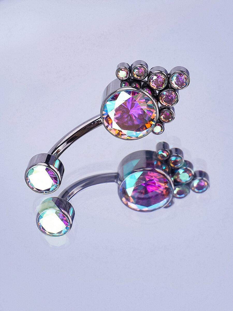 1入組迷人精緻鈦肚臍環蛋白石防過敏內螺紋槓鈴肚臍環肚臍環 CZ 肚臍環肚皮穿孔首飾適合女式女孩約會派對禮物日常佩戴 - 粉色 - 查看 1
