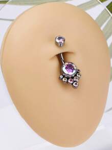 1入組迷人精緻鈦肚臍環蛋白石防過敏內螺紋槓鈴肚臍環肚臍環 CZ 肚臍環肚皮穿孔首飾適合女式女孩約會派對禮物日常佩戴 - 粉色 - 查看 2