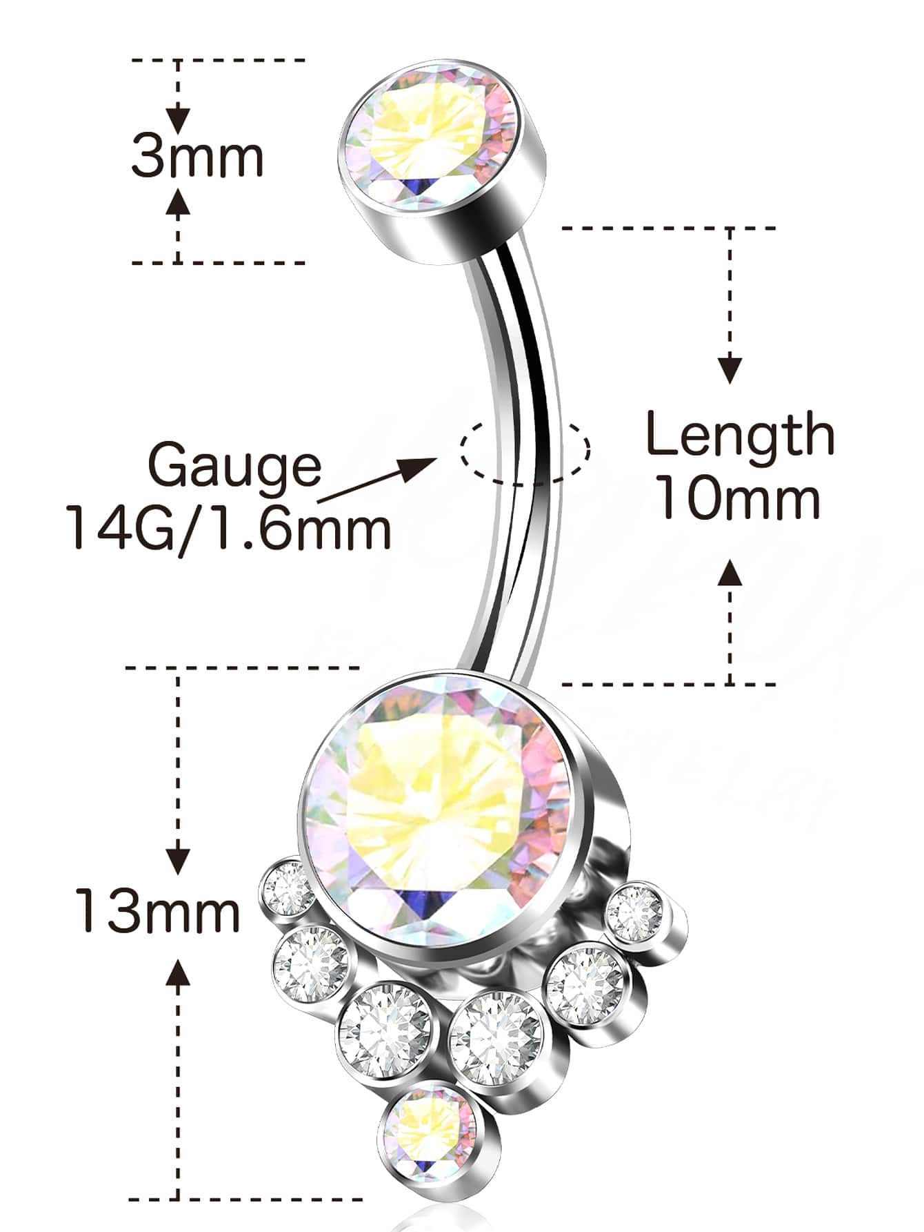 1PC Glamorous Delicate Titanium Belly Button Ring Opal Hypoallergenic