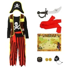 Pirate Costume for Boys Halloween Role Play Dress Up Set with Pirate Accessories, Kids Halloween Theme Party Cosplay Gift - 彩色 - 查看 2