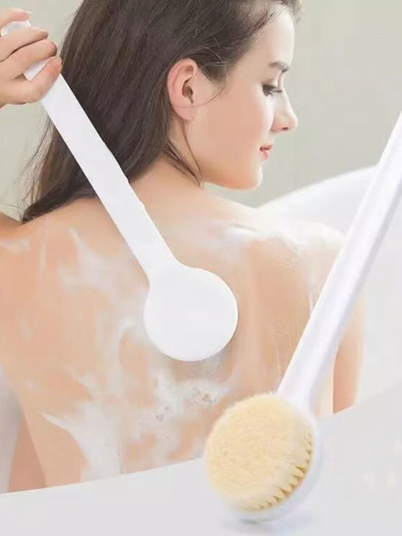 1pc Soft Bath Brush For Back Scrubbing Home Bathroom Decor Fall Decor Back To School - White - View 1