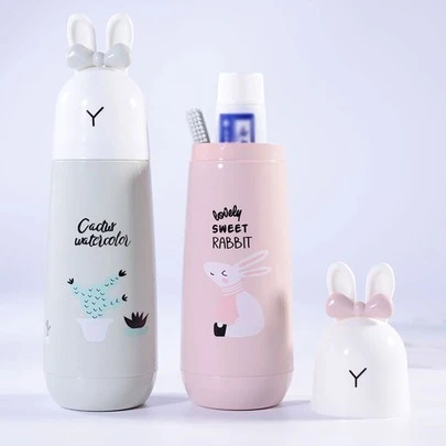 1pc Portable Toothbrush Holder With Lid And Rinse Cup