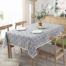 Blue And White Porcelain Pattern Tablecloth, 140cm Width X 200cm Length - 藍白色 - 查看 1