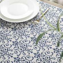Blue And White Porcelain Pattern Tablecloth, 140cm Width X 200cm Length - 藍白色 - 查看 5
