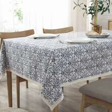 Blue And White Porcelain Pattern Tablecloth, 140cm Width X 200cm Length - 藍白色 - 查看 4