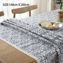 Blue And White Porcelain Pattern Tablecloth, 140cm Width X 200cm Length - 藍白色 - 查看 7