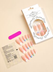 Upgrade Your Look with 24pcs Long Oval Candy Color French Two Tone Fake Nail & 1sheet Tape & 1pc Nail File - Multicolor - View 2