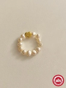 1入歐美風純銀心形彈性假珍珠戒指，新穎獨特的設計，適用於女性 - 金色 - 查看 4