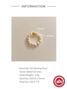 1入歐美風純銀心形彈性假珍珠戒指，新穎獨特的設計，適用於女性 - 金色 - 查看 7
