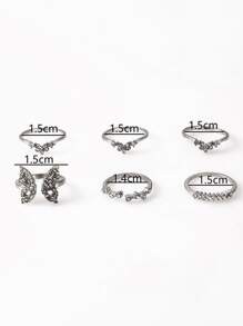 8入組歐美波西米亞風格鑲嵌鑽石蝴蝶女士們戒指套裝禮品 - 銀色 - 查看 4