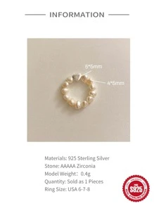 1入組歐美風格S925銀彈性心形人造珍珠串珠圓環適合女士,獨特設計