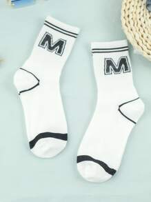 Men Letter Graphic Crew Socks - Black and White - View 2