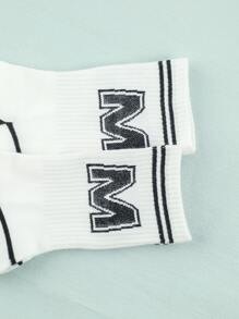 Men Letter Graphic Crew Socks - Black and White - View 3