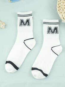 Men Letter Graphic Crew Socks - Black and White - View 1