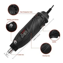 旋转工具套件旋转工具配件、柔性轴和通用夹头，5 档变速旋转多功能工具，适用于 DIY 项目制作 - 黑色 - 查看 2