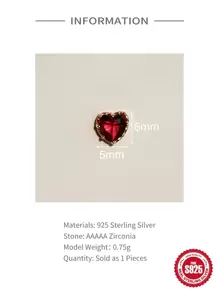 1pair European And American Fashion Simple S925 Sterling Silver Heart Stud Earrings, Red, Versatile And Small Earrings For Women Valentines