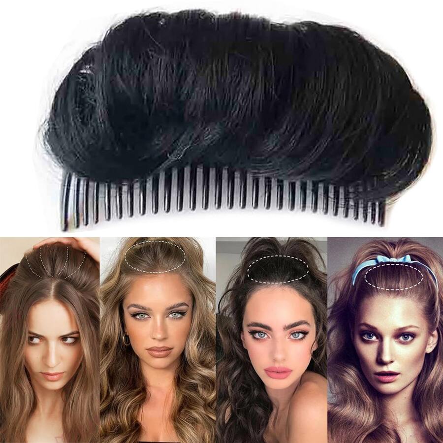 发髻公主造型蓬松发夹合成发夹天然接发造型工具优雅马尾发型蓬松发梳 - 黑色 - 查看 1