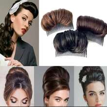 发髻公主造型蓬松发夹合成发夹天然接发造型工具优雅马尾发型蓬松发梳 - 黑色 - 查看 6