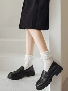 一對的JK襪子鏤空大蕾絲洛麗塔泡泡嘴唇蕾絲百搭可愛洛麗塔女士們襪子 - 白色 - 查看 5