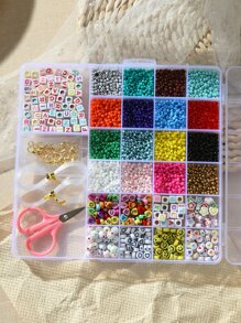 1 صندوق متعدد الألوان الخرز الزجاجي طقم مع حرف , قلب , ابتسامة وجه , شكل نجم DIY صنع المجوهرات اكسسوارات الى قلادة , سوار , اقراط , كفر موبايل اكسسوارت - متعدد الألوان - مشاهدة 13