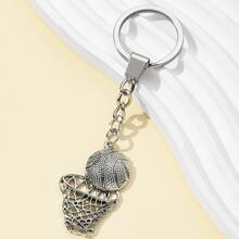 1pc Hip-hop Style Basketball Hoop Design Metal Keychain - Silver - View 3