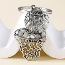 1pc Hip-hop Style Basketball Hoop Design Metal Keychain - Silver - View 2