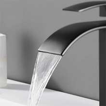 Xuyên biên giới Bồn rửa chén Ve áo lớn Vòi Với Rộng Vòi phun , Thép không gỉ Gương , Hình vuông Uốn cong Cái cổ , Lạnh Và Nước nóng Vỗ nhẹ Đối với Phòng tắm Chậu rửa mặt - màu đen - Xem 4