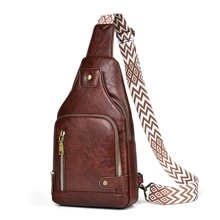 Men Crossbody Shoulder Chest Bag Sling Backpack Fashion Retro Travel Male Messenger Bag Crossbody Bag Sling Bag Shoulder Bag Back To School Backpack For High School Students Side Bag Black Bag Minimalist Old Money Style Business Casual Carry On College Bag Fathers Day Gifts Summer Dad Vintage Bag FreshmanFor Books Multi-Functional Dorm University - Brown - View 3