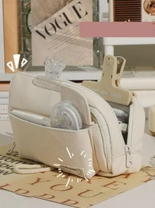 Creative Button Design Large Capacity Multiple Compartment Pencil Case With Cream Decoration - White - View 5