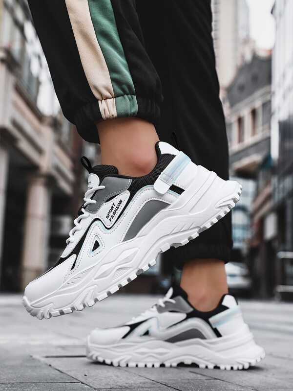 Men Letter Graphic Lace-up Front Chunky Sneakers, Sporty Sneakers