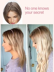 隐形钢丝接发，深金色混合米色金发长波浪卷发，配透明发箍，鱼线隐形假发片，女士专用 - 間色 - 查看 5