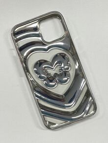 心形和波浪形3D鍍金手機殼（適用於iPhone 13 Pro Max/12 Pro/14/11），高端外觀 - 銀色 - 查看 3